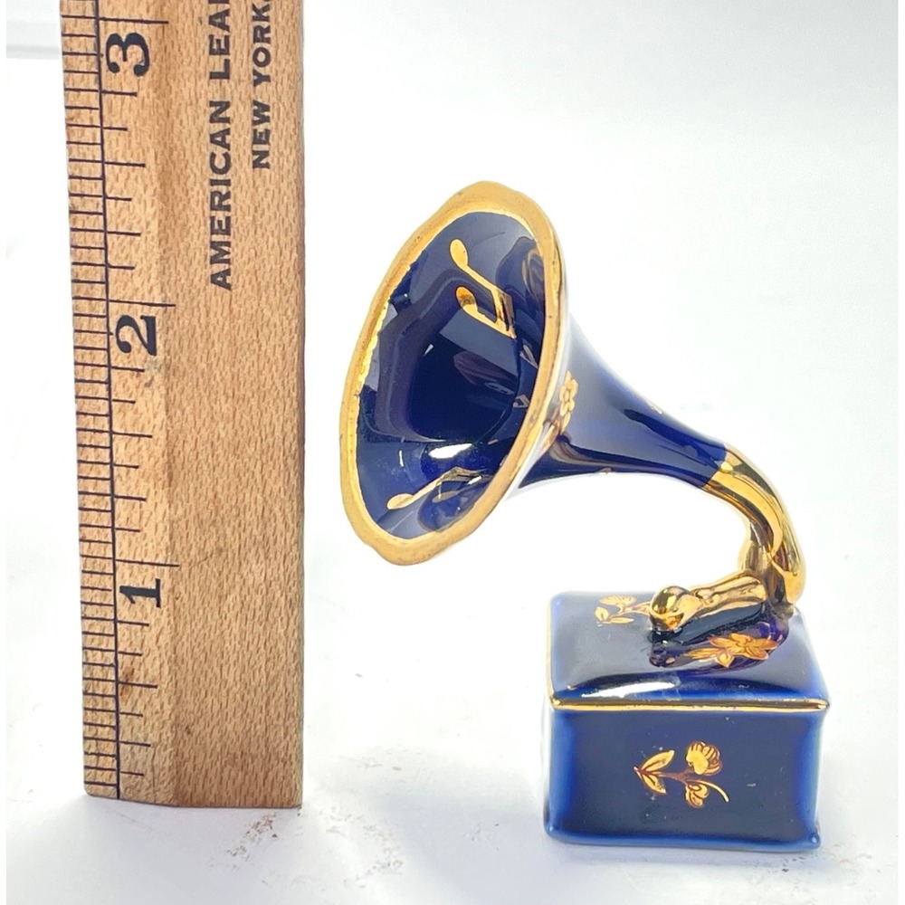 Limoges France Miniature Porcelain Set Blue Gold Telephone Gramophone Lot - Picture 3 of 9